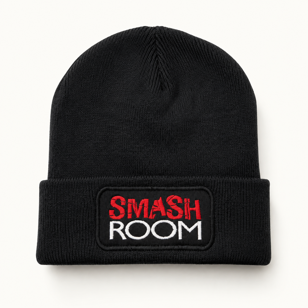 Black Smashroom embroidered patch beanie