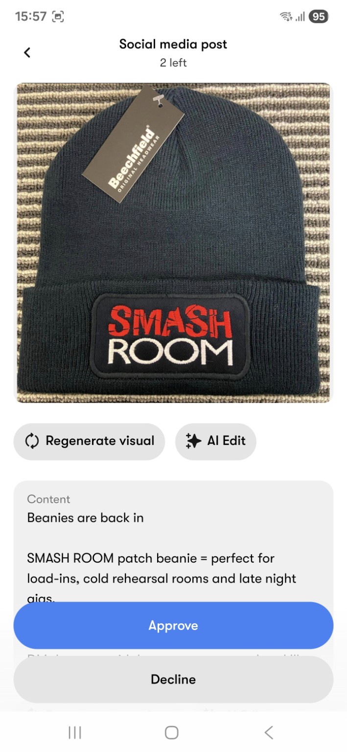 Black Smashroom embroidered patch beanie