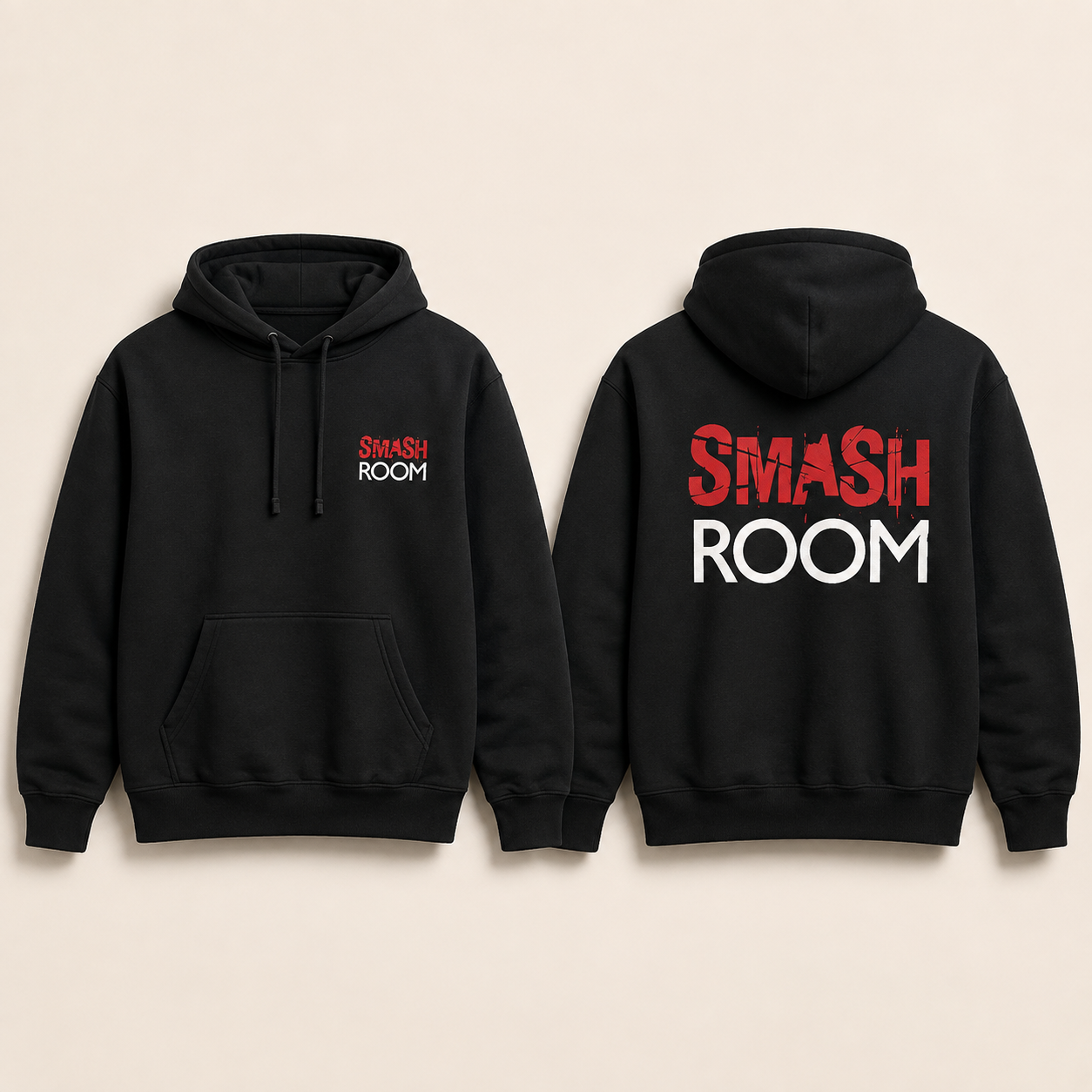Black Smashroom hoodie, front and back